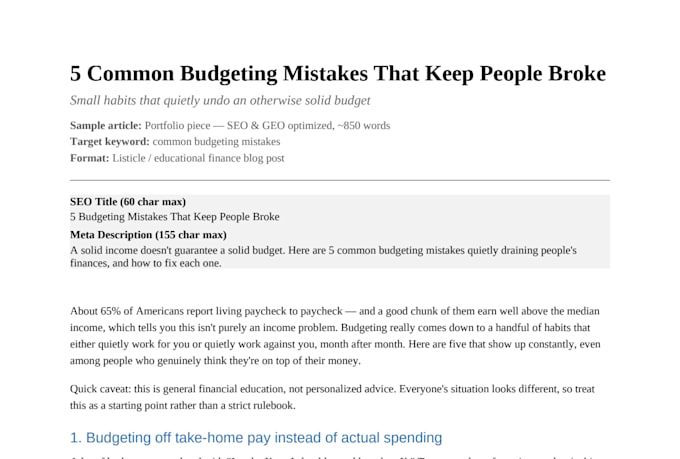 write SEO and GEO optimized personal finance content